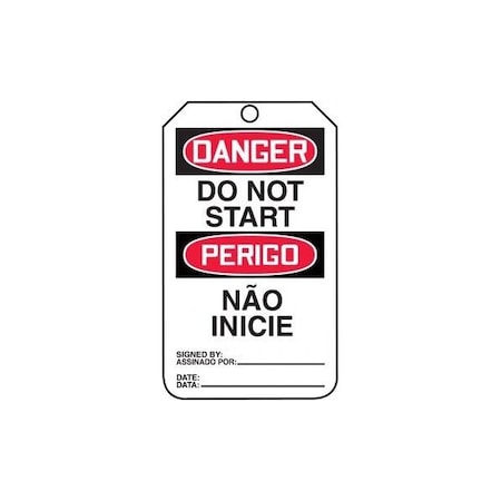Accuform Safety Tags, DANGER DO NOT START BILINGUAL PORTUGUESE, 5.75in x 3.25in, RP-Plastic, 5PK TMP189PTM